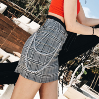 Free Shipping-PLAID SKIRT WITH SILVER CHAINS  - Thumbnail 4