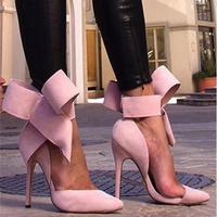 Glaring Red Pointed Toe High Heel Bow Sandals Q-0118 - Thumbnail 2