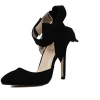 Glaring Red Pointed Toe High Heel Bow Sandals Q-0118 - Thumbnail 3