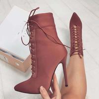 Pointed Fashion Sexy Cross Strap High Boots Winter Boots Q-0120 - Thumbnail 2