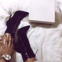 Pointed Fashion Sexy Cross Strap High Boots Winter Boots Q-0120 - Thumbnail 3