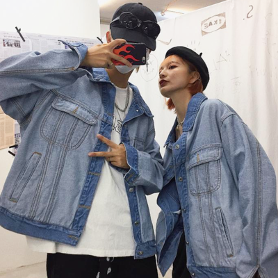 Free shipping-vintage contrast denim jacket - Thumbnail 3