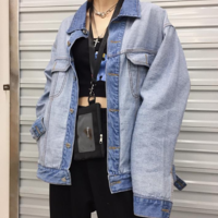 Free Shipping-VINTAGE CONTRAST DENIM JACKET - Thumbnail 4