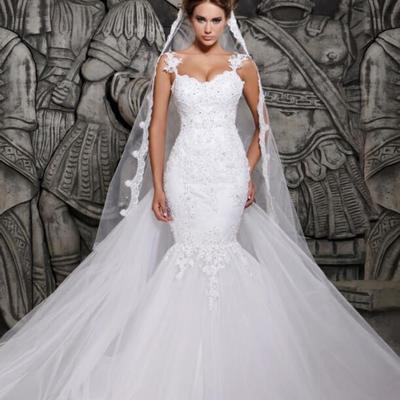 Beauty backless mermaid tulle wedding dress,lace wedding dress  - Thumbnail 4