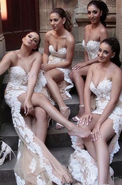 Sweetheart Champagne Tulle Lace Bridesmaid Dress,Sexy Prom Dress