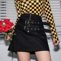 Double Buckle Zip up A-line Skirt - Thumbnail 1