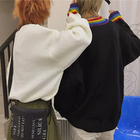 BEAROX Embroidery Rainbow Stripe Pullover Knit Sweater - Thumbnail 2