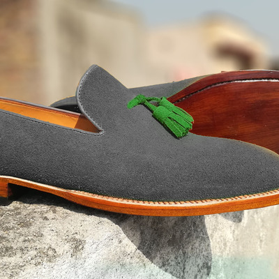 Men's handmade luxury navy retro derby elegant shoes - Thumbnail 5