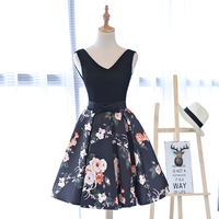 Cute v neck floral pattern short prom dress, homecoming dress - Thumbnail 1