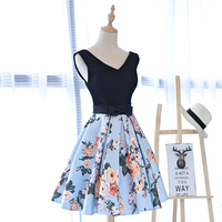 Cute v neck floral pattern short prom dress, homecoming dress - Thumbnail 2