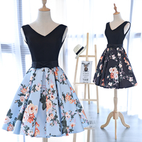 Cute v neck floral pattern short prom dress, homecoming dress - Thumbnail 3