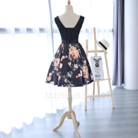 Cute v neck floral pattern short prom dress, homecoming dress - Thumbnail 4