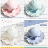 New luxury elegant black tea cup coffee cup and saucer set - Thumbnail 1