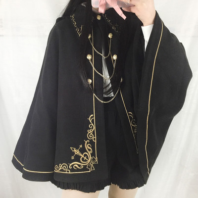 New Dark Earl Cross Embroidered Swallowtail Cape Coat