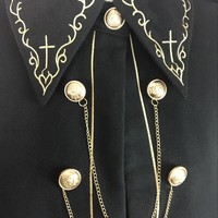 New Dark Earl Cross Embroidered Swallowtail Cape Coat - Thumbnail 4