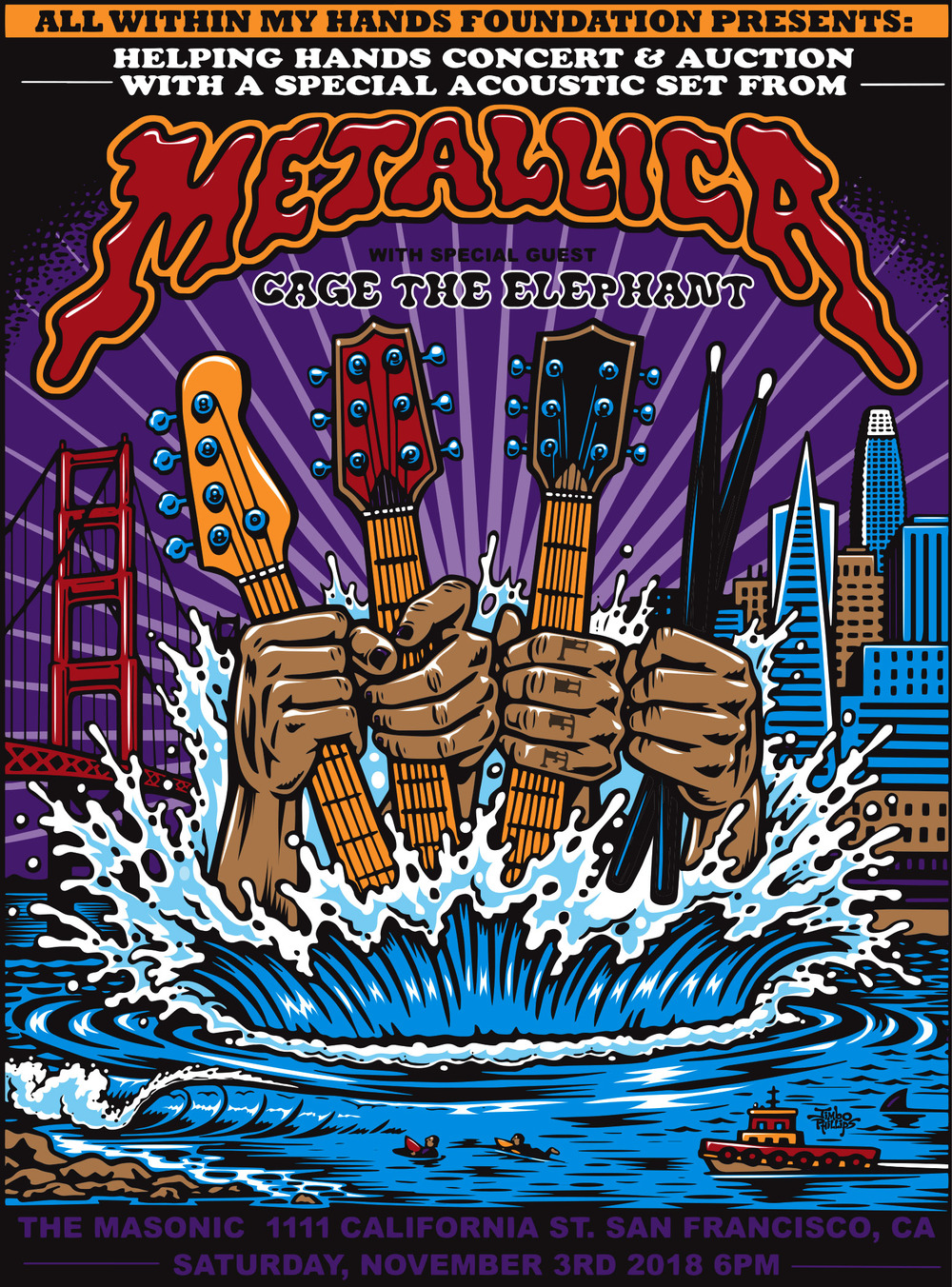 METALLICA (acoustic benefit concert) screenprinted poster · Jimbo