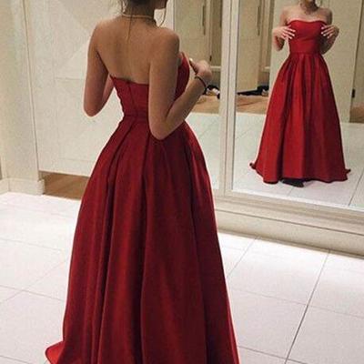 Simple elegant red satin prom dress, cheap prom dress, sweetheart dress for prom - Thumbnail 5
