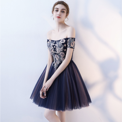 Cute tulle lace off shoulder short prom dress, homecoming dress - Thumbnail 5
