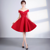 Simple v neck off shoulder short prom dress, evening dress - Thumbnail 2