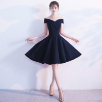 Simple v neck off shoulder short prom dress, evening dress - Thumbnail 3