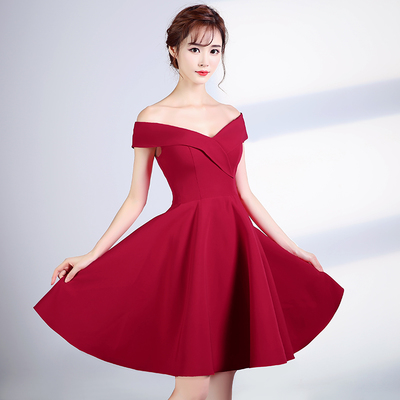 Simple v neck off shoulder short prom dress, evening dress - Thumbnail 5