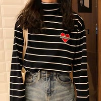 Nomantic Heart Embroidered High Neck T-shirt - Thumbnail 1