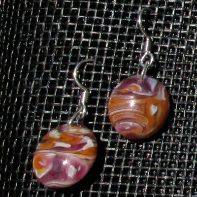 Salmon pink and cinnabar glass earrings