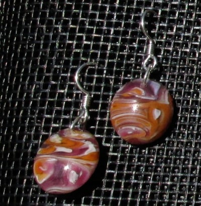 Salmon Pink and Cinnabar Glass Earrings