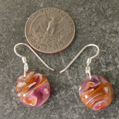 Salmon pink and cinnabar glass earrings