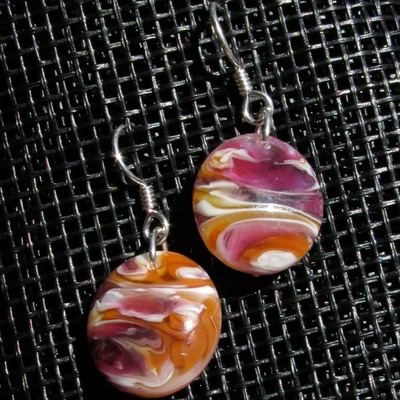 Salmon pink and cinnabar glass earrings