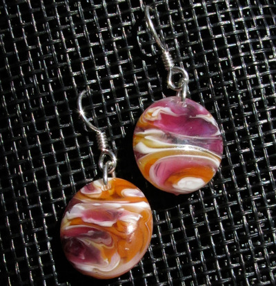 Salmon Pink and Cinnabar Glass Earrings