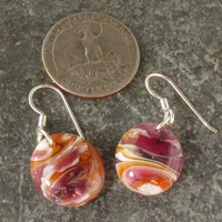Salmon Pink and Cinnabar Glass Earrings - Thumbnail 1