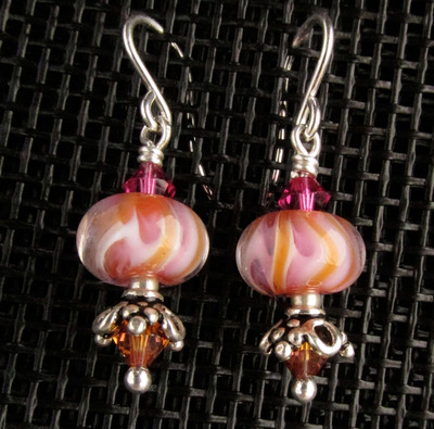 Salmon Pink and Cinnabar Glass Earrings