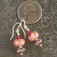 Salmon Pink and Cinnabar Glass Earrings - Thumbnail 1