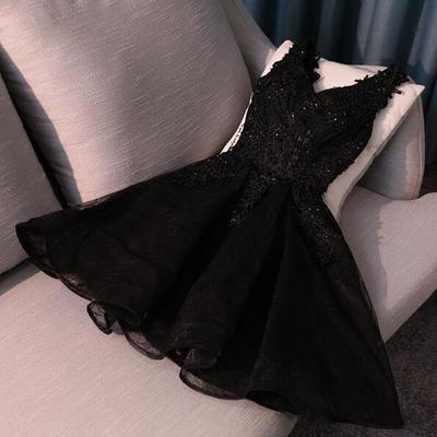 Black lace short prom dress,v neck cheap lace homecoming dress - Thumbnail 5