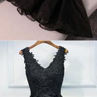 Black lace short prom dress,v neck Cheap lace homecoming dress - Thumbnail 1