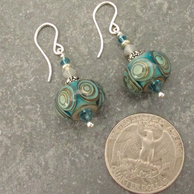 Aqua fossil glass earrings