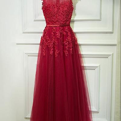 Sexy wine red long tulle lace prom dress,evening dress - Thumbnail 5