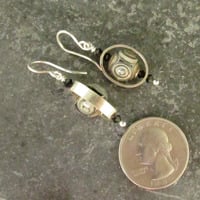 Black Fossil Glass Bead Frame Earrings - Thumbnail 2