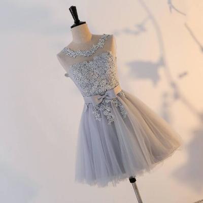 Grey cute bridesmaid dress short prom dress skirt mini dress - Thumbnail 5