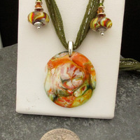 Rainbow Glass Pendant Earring Set - Thumbnail 1