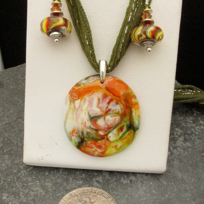 Rainbow glass pendant earring set
