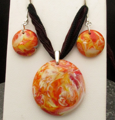 Lava Glass Pendant Earring Set