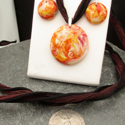 Lava glass pendant earring set