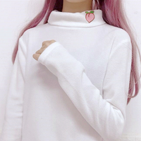 Peach Fruits Embroidery Turtleneck Fleece T-shirt - Thumbnail 2