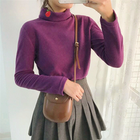 Peach Fruits Embroidery Turtleneck Fleece T-shirt - Thumbnail 3