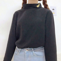 Peach Fruits Embroidery Turtleneck Fleece T-shirt - Thumbnail 4