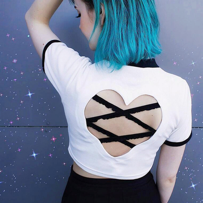 Heart hollow out backless crop top
