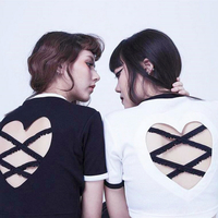 Heart Hollow Out Backless Crop Top - Thumbnail 1