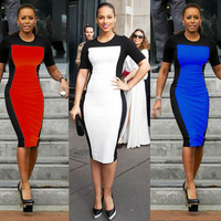 Red - Slimming Fitted Celebrity Style Bodycon Pencil Dress - Thumbnail 1